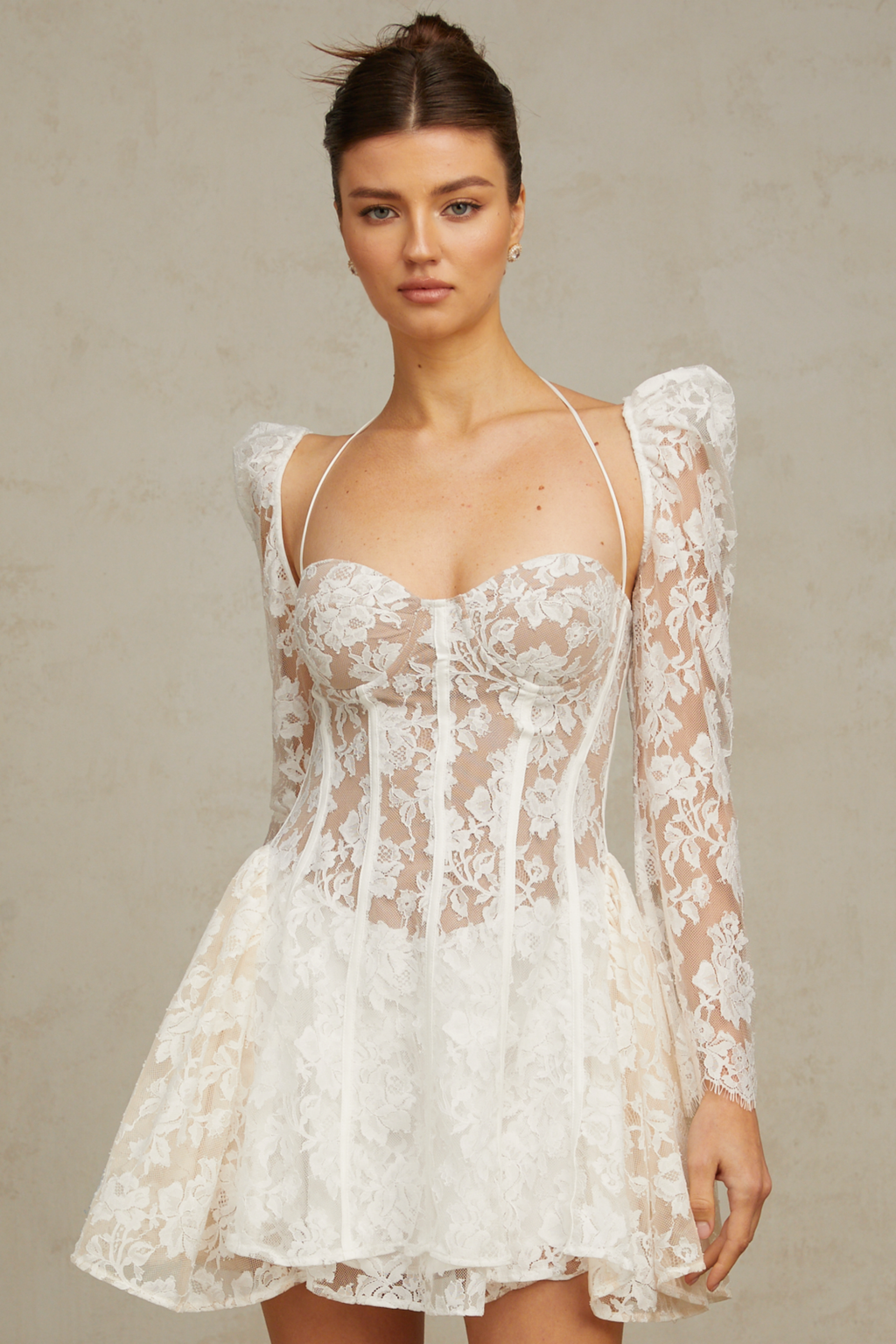 Vivienne white floral-lace corset mini dress  (Final Sale-US Only)