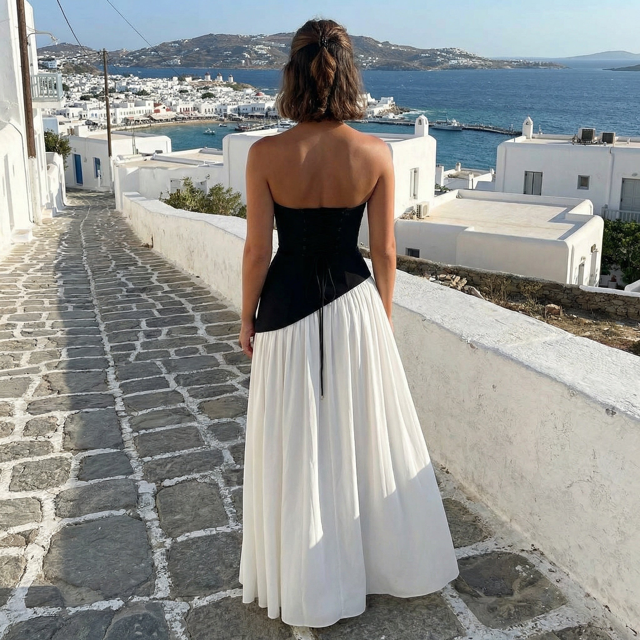 Vestido largo strapless de mujer SLIPPO® Maia, vestido maxi sin tirantes en color elegante, con falda fluida y estilo sofisticado