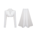 Caterina White Shirred Shirt & Skirt Set