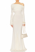 Delphine White Off-Shoulder Ruched Maxi Dress (Final Sale-US Only)