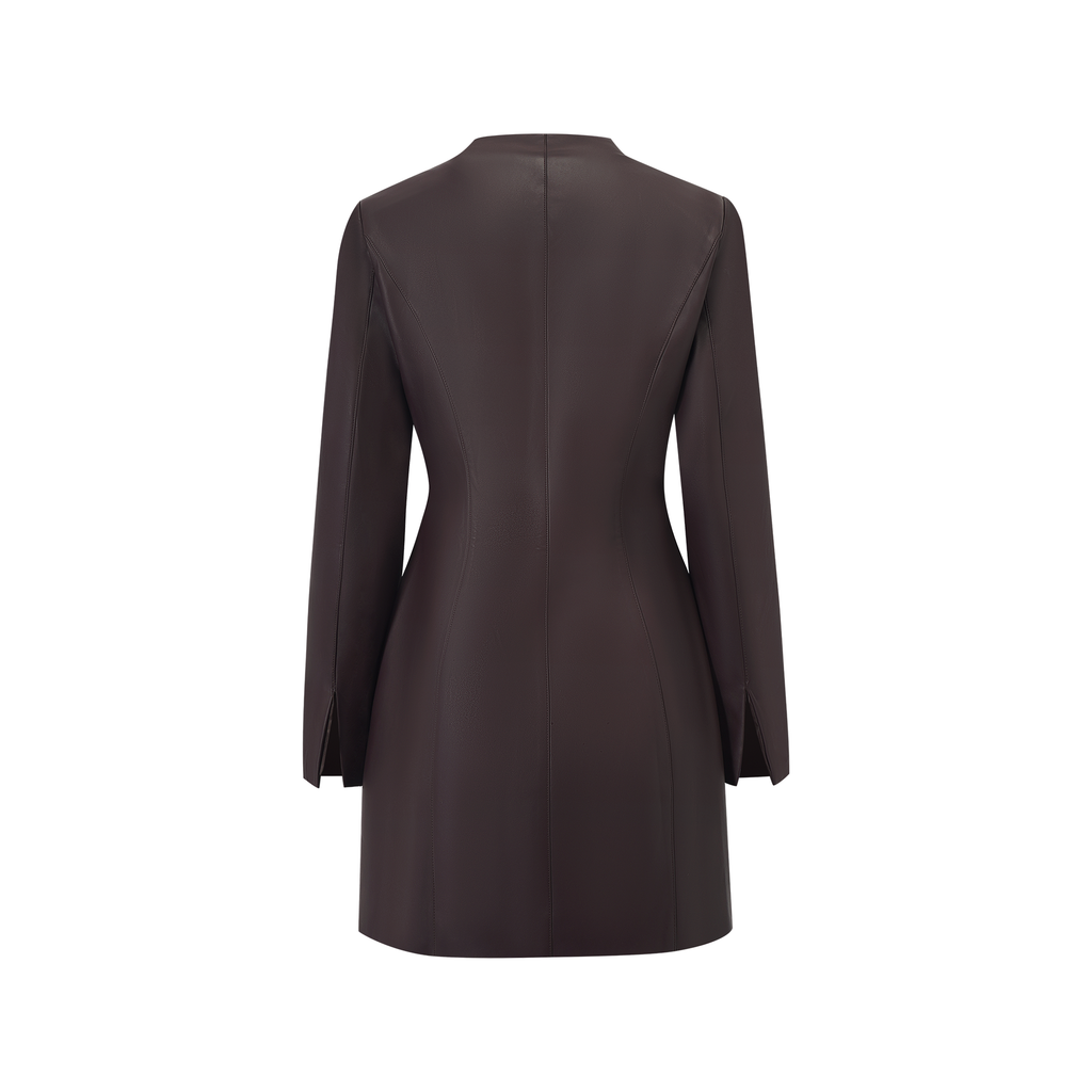 Solange Brown Leather Mini Blazer Dress (Final Sale-US Only)