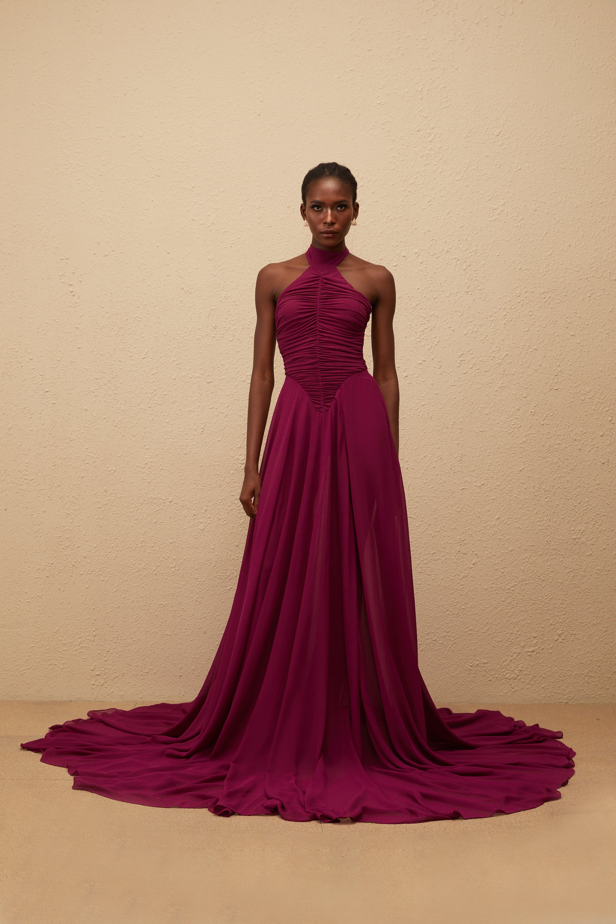 Kerstin Purple Train Design Ruched Maxi Dress (Final Sale)