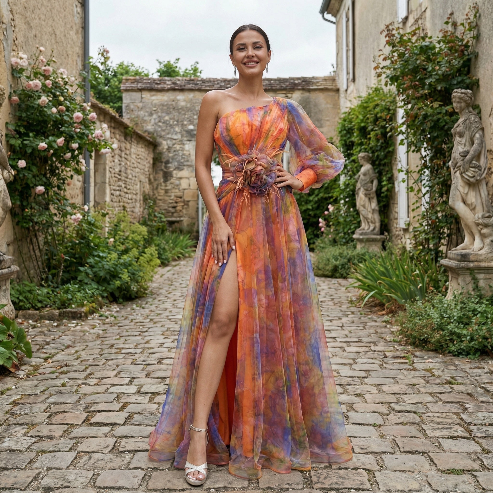Vestido largo de manga larga Cecilia de SLIPPO® para invitada de boda, en color elegante y diseño sofisticado.
