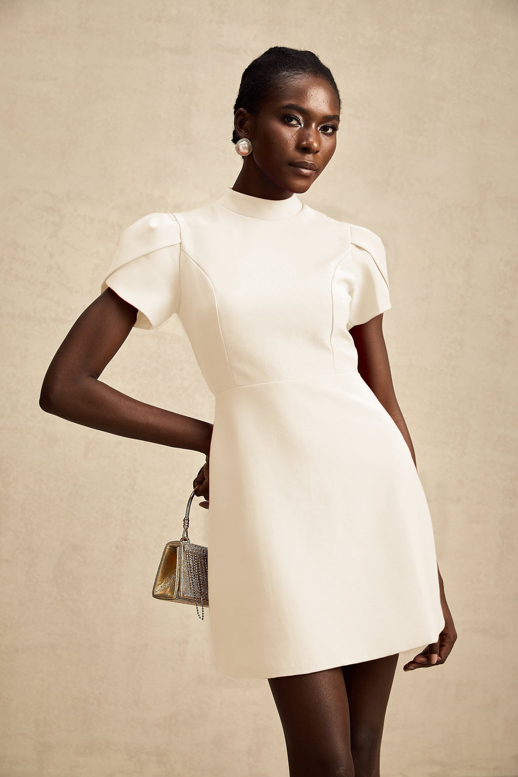Anna White Petal Sleeve Cut Out Bow Mini Dress (Final Sale-US Only)