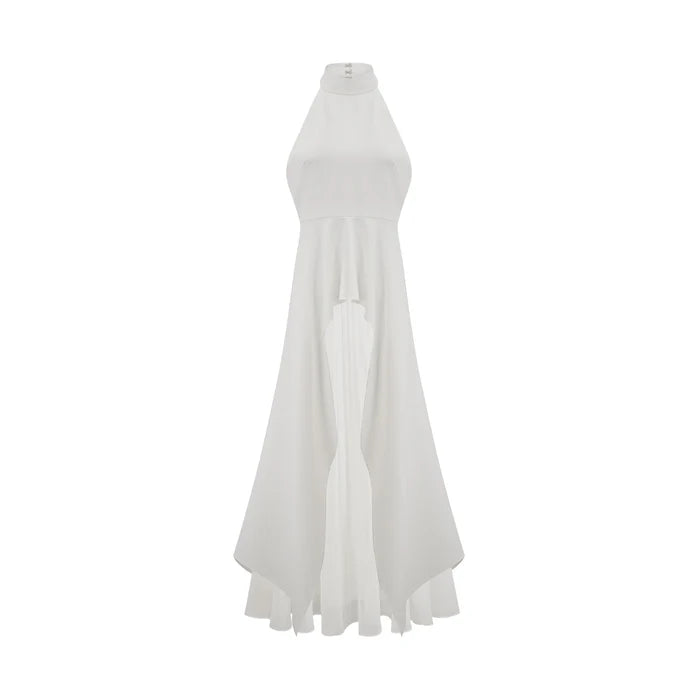 Inés Vestido largo con cuello halter y capas