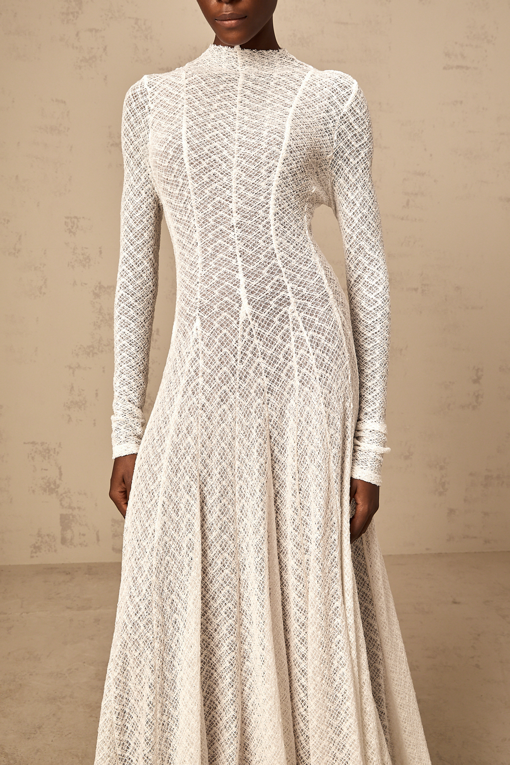 Athena wavy-pattern lace maxi dress in White  (Final Sale-US Only)
