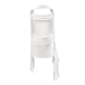Vestido mini blanco Zenina con detalles fruncidos y cinta decorativa, diseñado por Final Sale.
