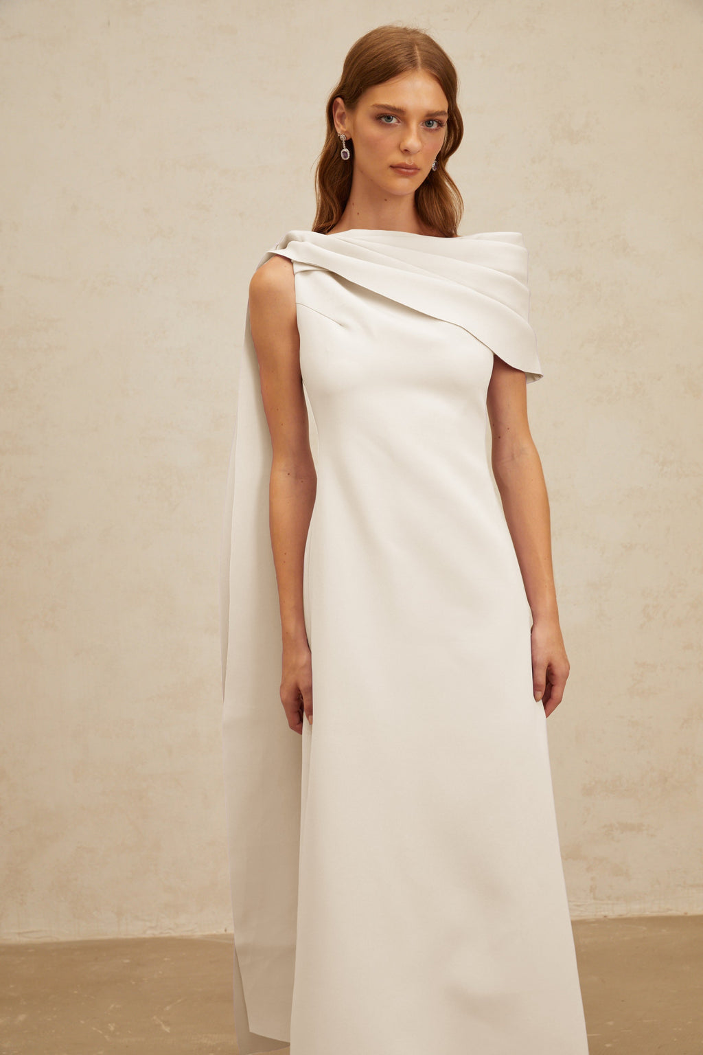 Annabelle White Cape-Design Ribbon Maxi Dress (Final Sale-US Only)
