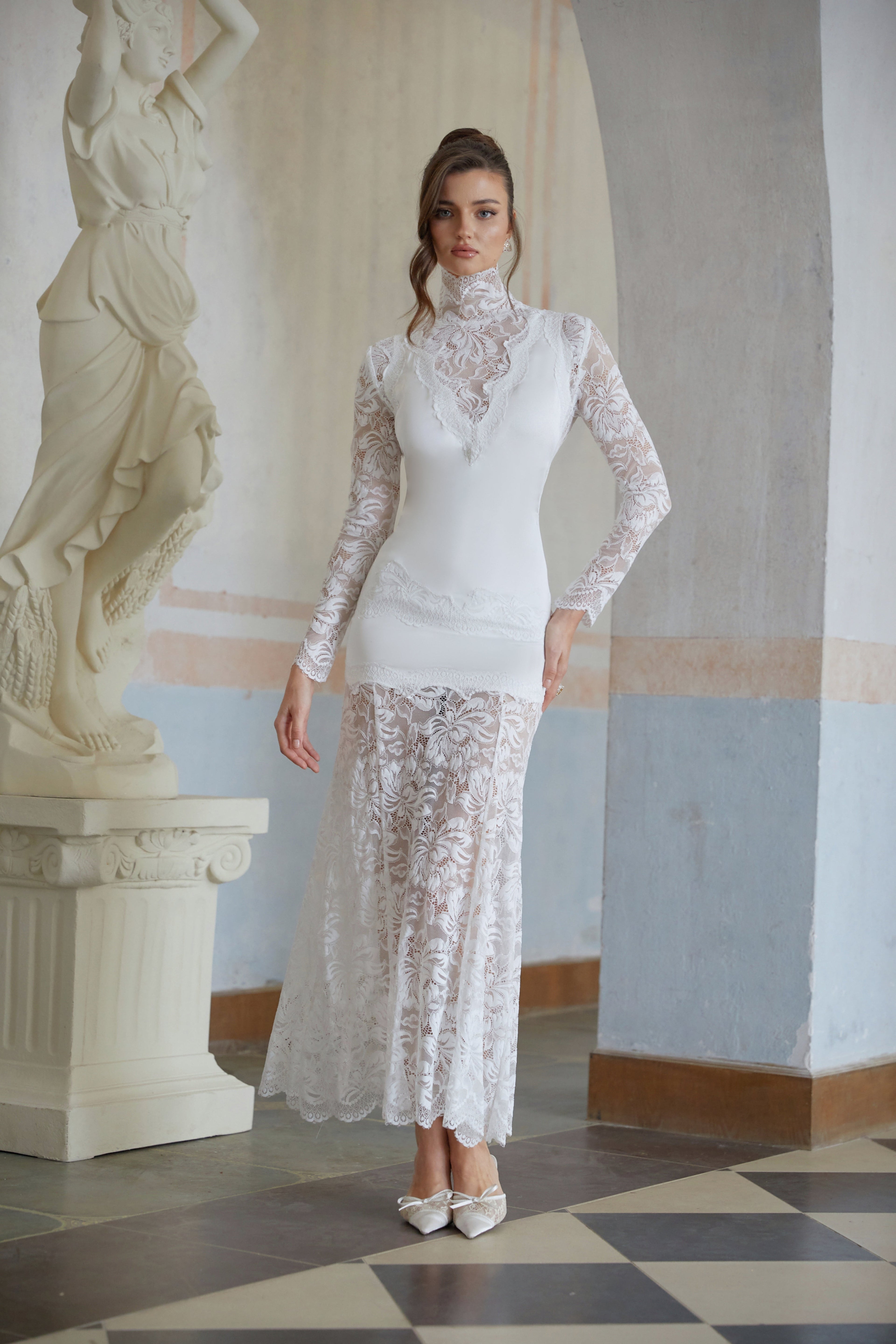 Airelle White Satin Panel Lace Maxi Dress (Final Sale-US Only)