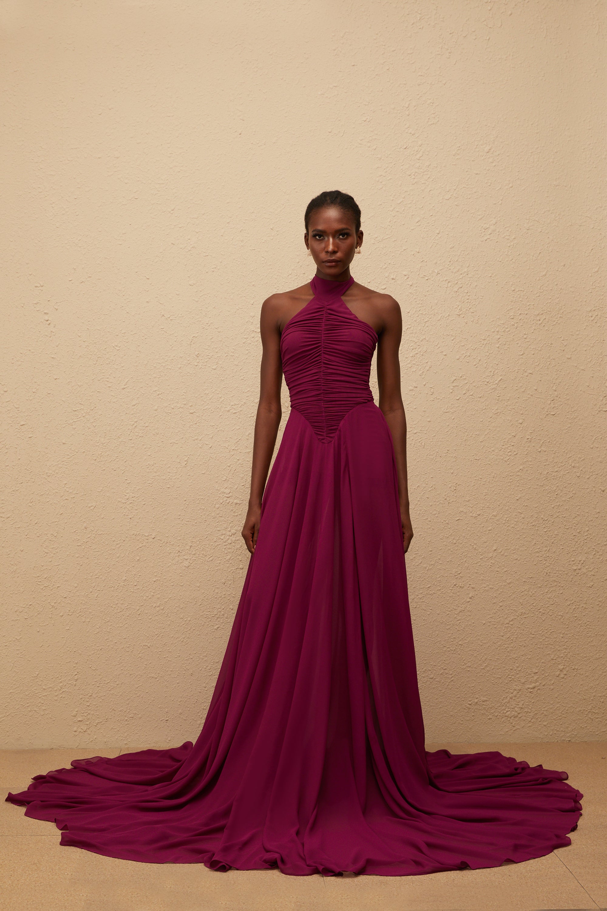 Kerstin Purple Train Design Ruched Maxi Dress (Final Sale)