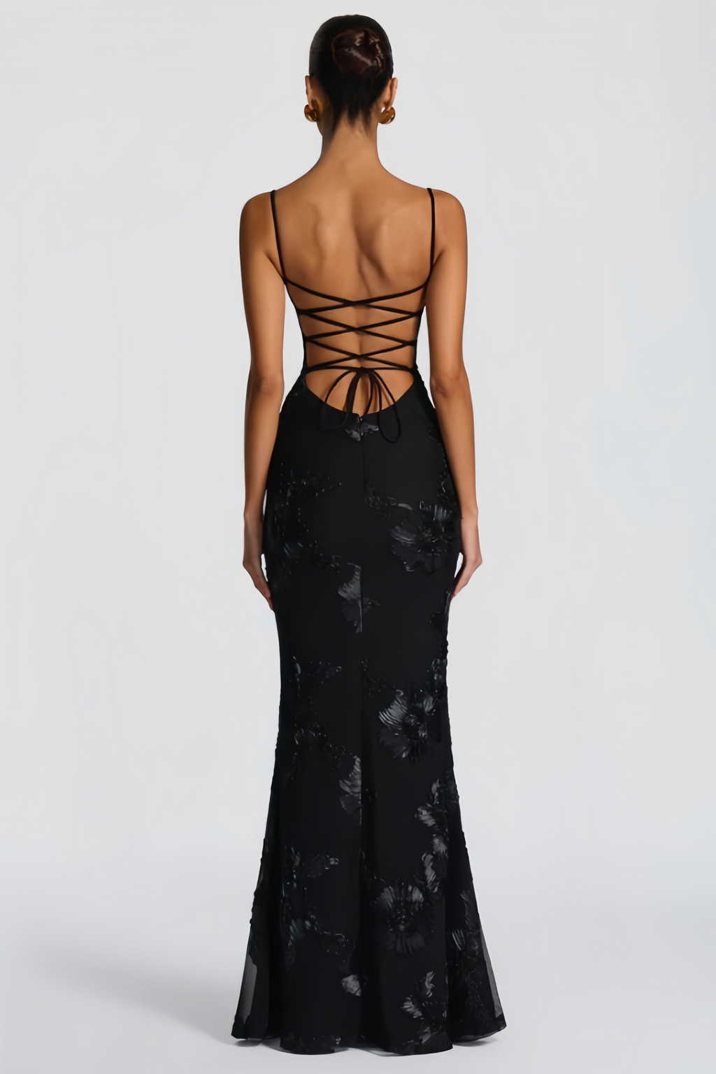 Théoline Black Floral Appliqué Corset Maxi Dress (Final Sale-US Only)