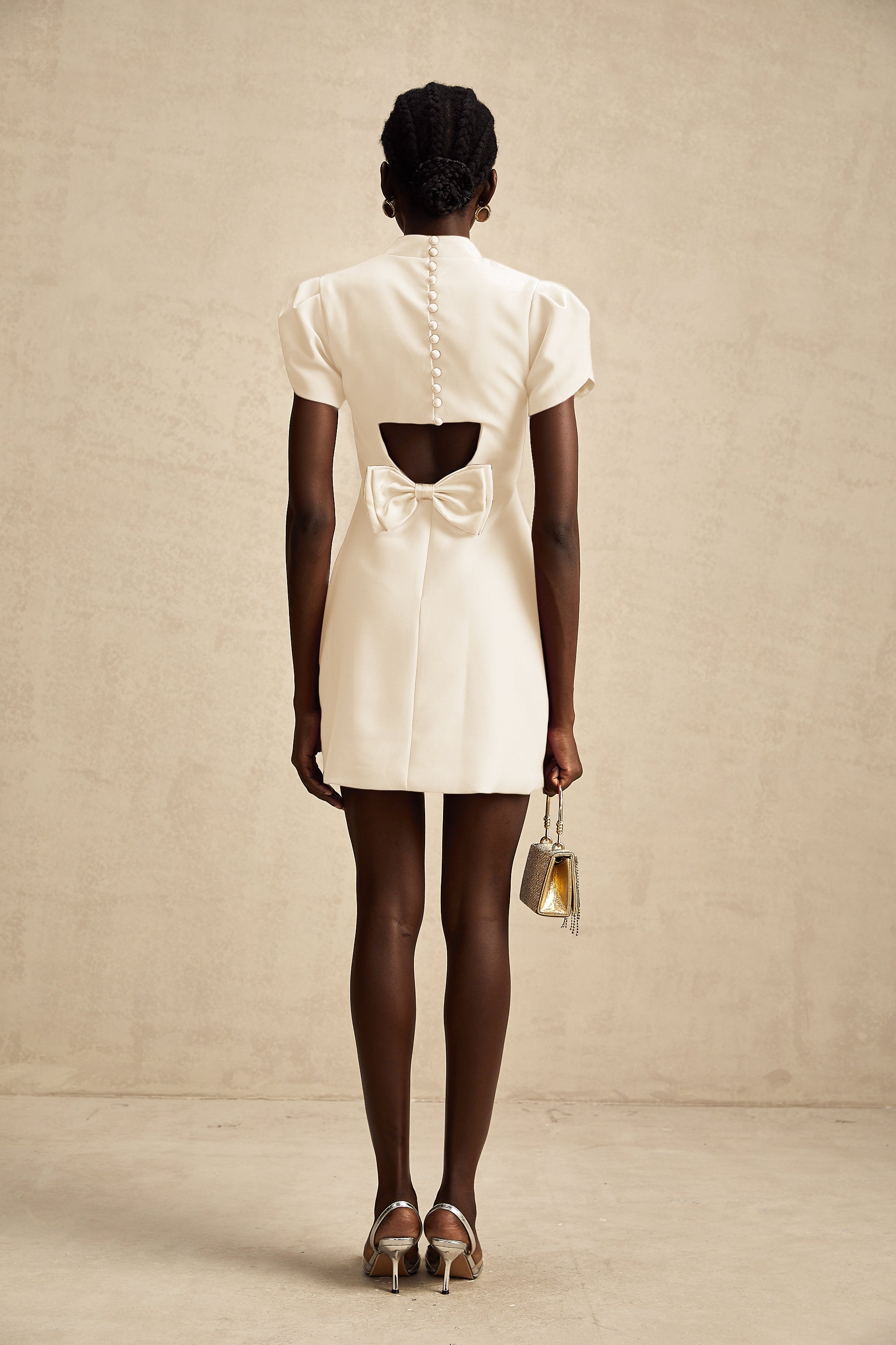 Anna White Petal Sleeve Cut Out Bow Mini Dress (Final Sale-US Only)