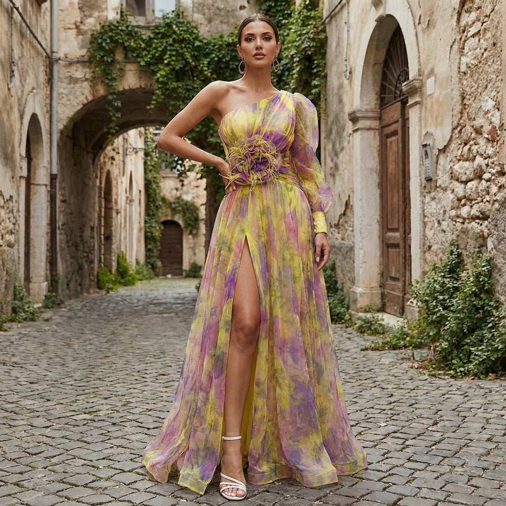 Vestido largo de manga larga Cecelia de SLIPPO® para invitada de boda, en color elegante y diseño sofisticado.