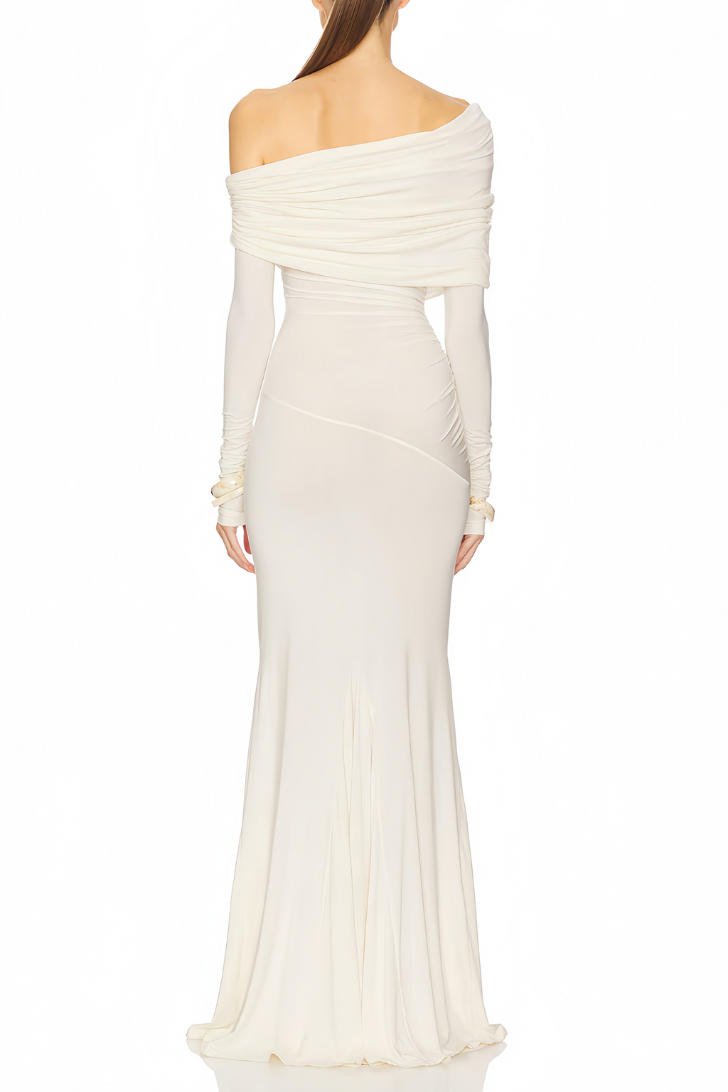 Delphine White Off-Shoulder Ruched Maxi Dress (Final Sale-US Only)