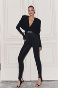 Gianina Black Deep V-Neck Draped Jumpsuit