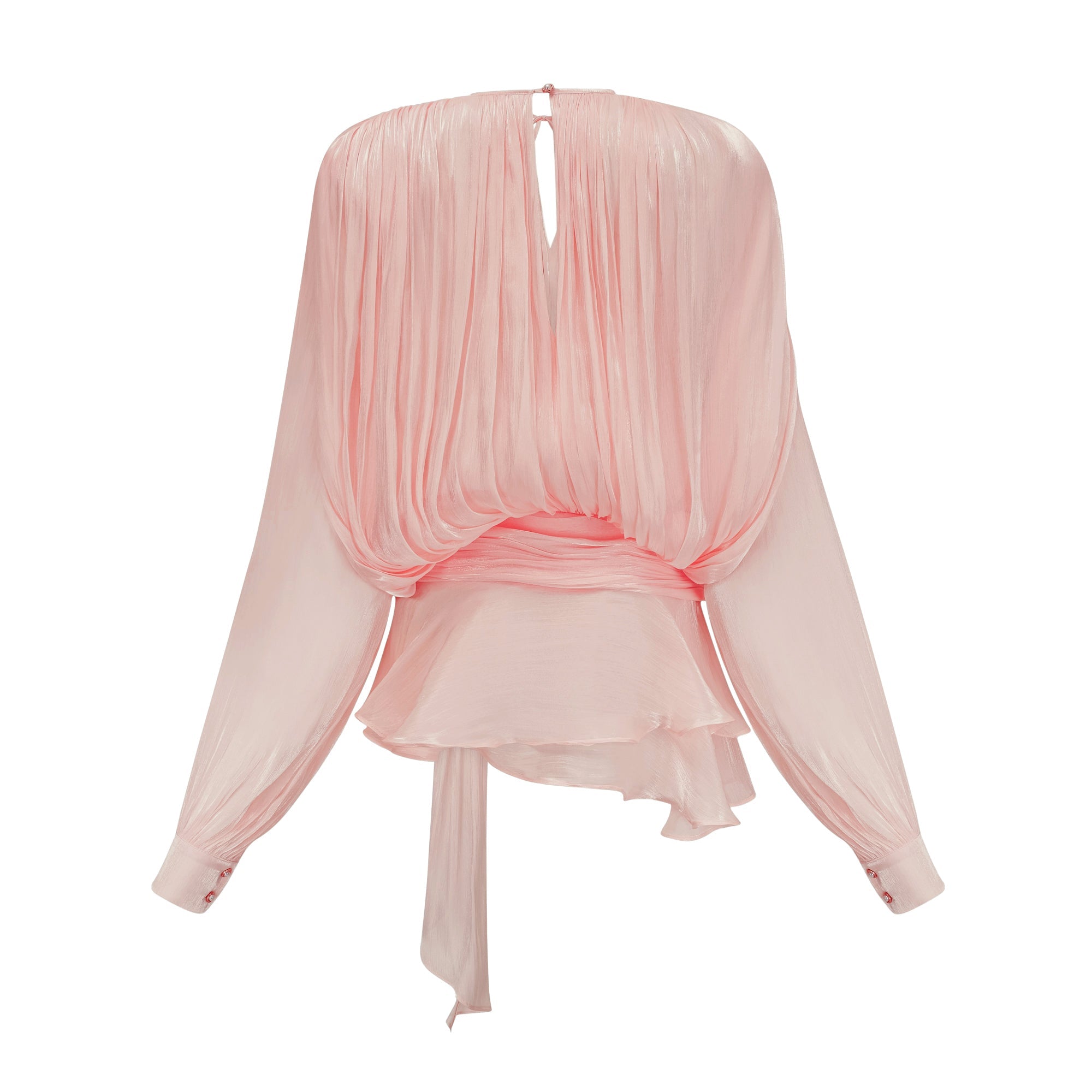 Eugénie Mini vestido rosa con volantes y pliegues