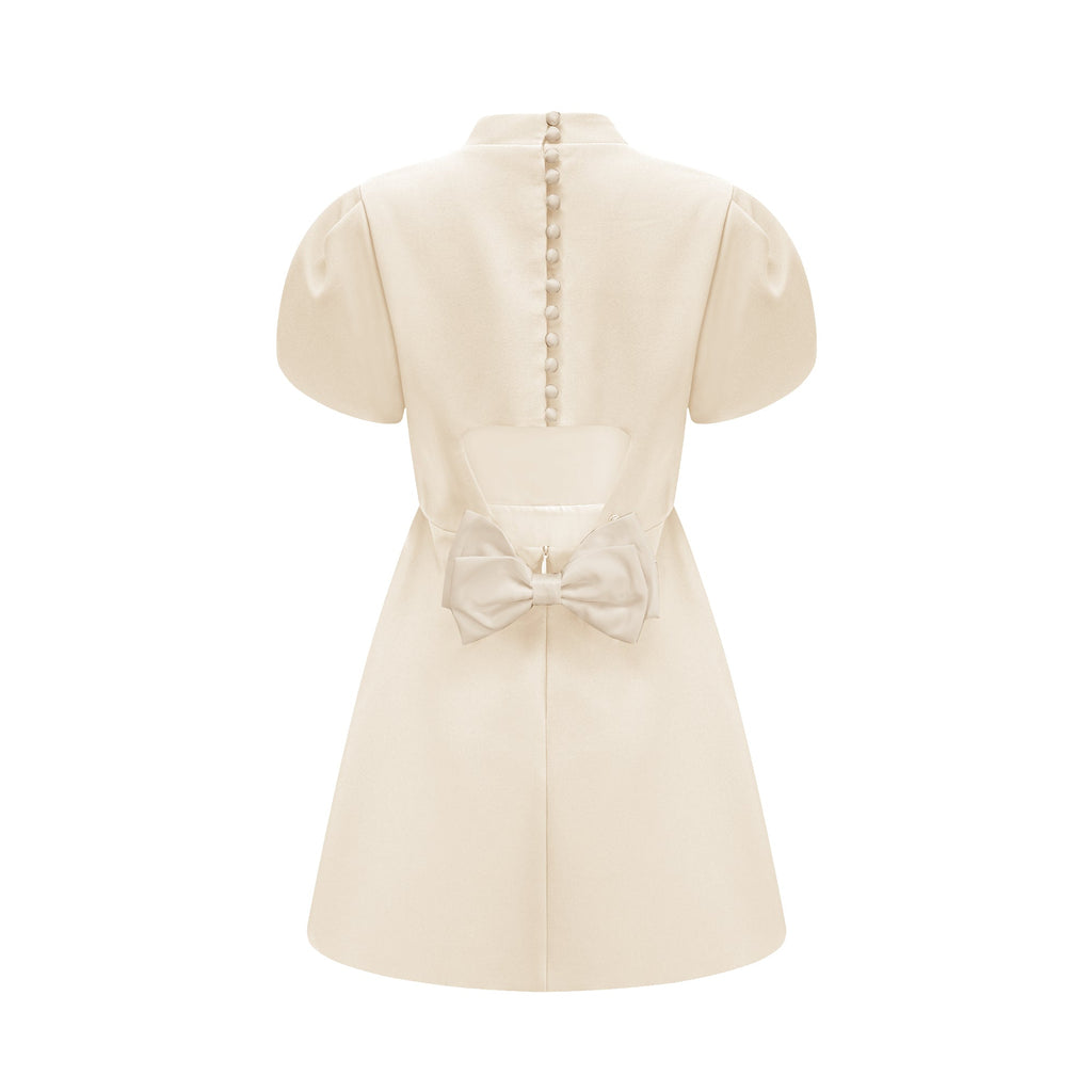 Anna White Petal Sleeve Cut Out Bow Mini Dress (Final Sale-US Only)