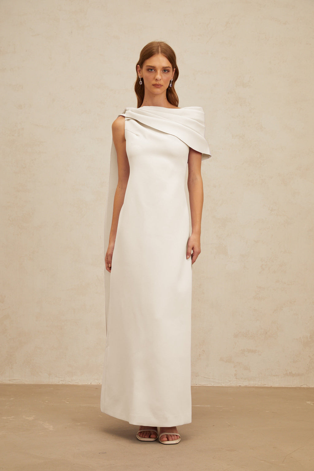 Annabelle White Cape-Design Ribbon Maxi Dress (Final Sale-US Only)