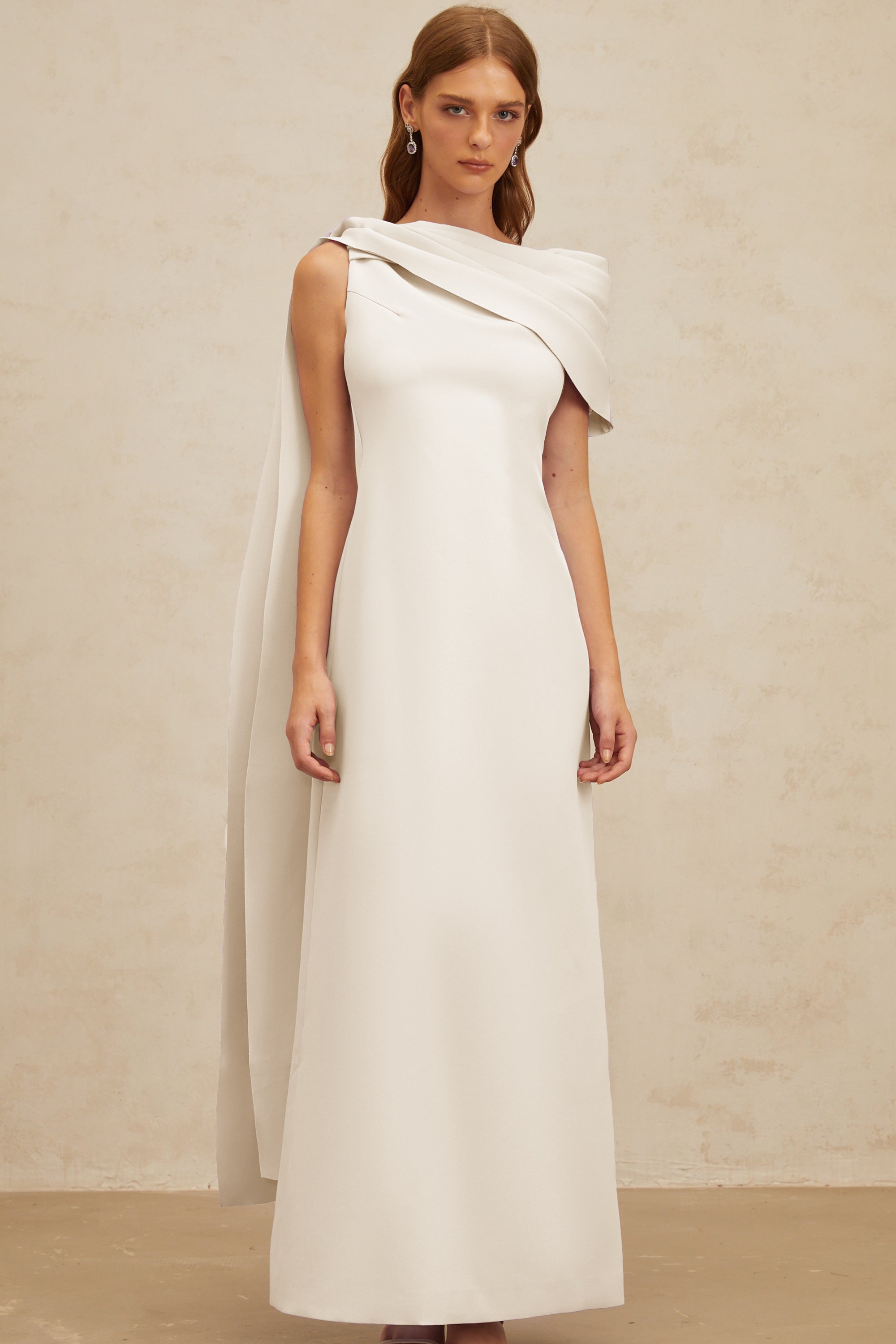 Annabelle White Cape-Design Ribbon Maxi Dress (Final Sale-US Only)