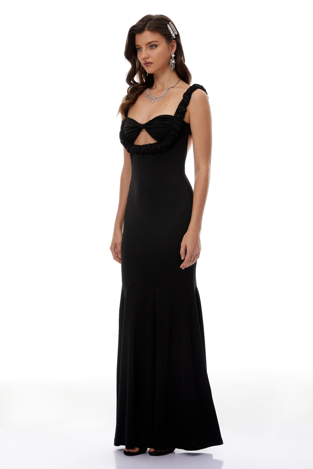 Abigail Black Cut Out Ruched Maxi Dress
