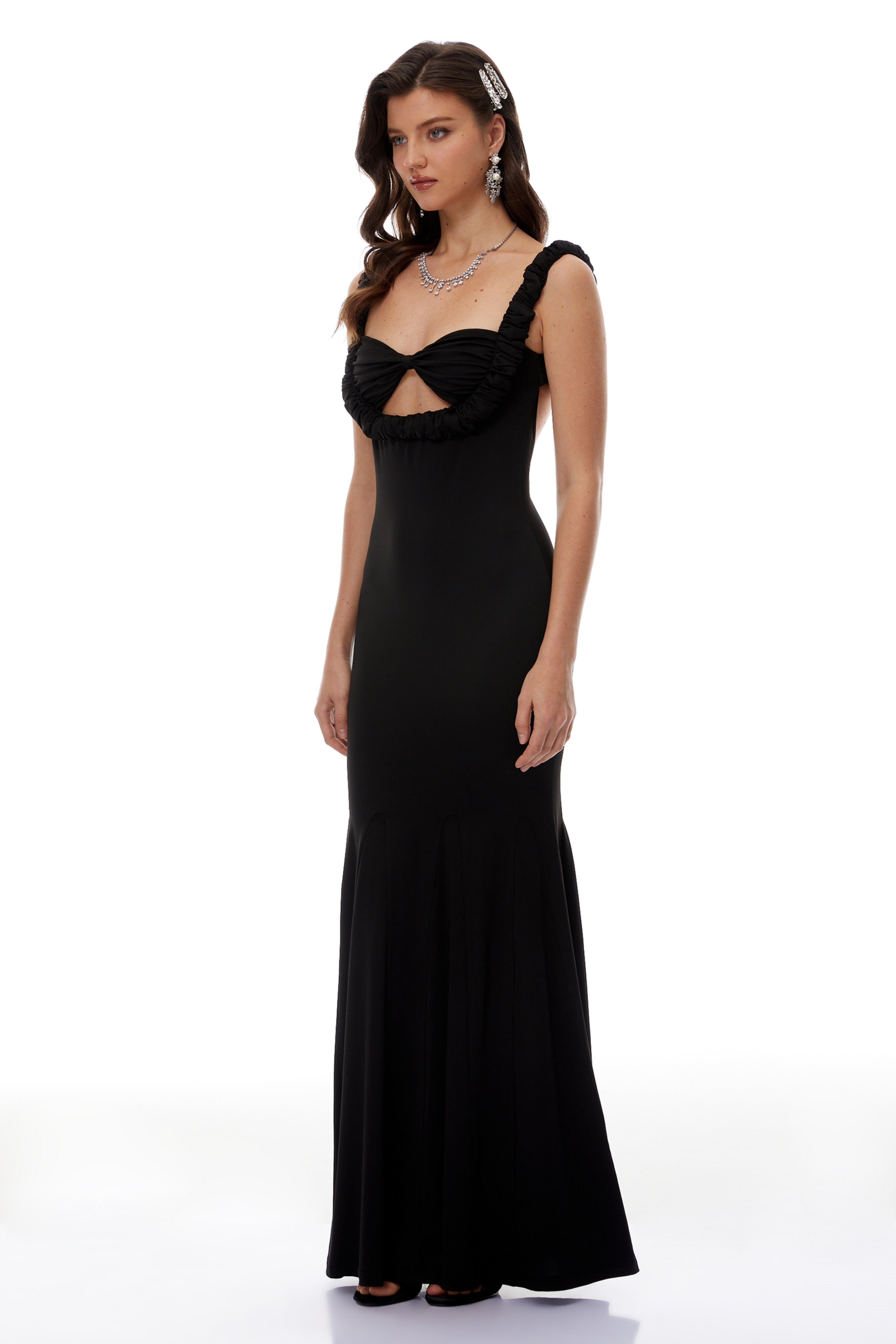 Abigail Black Cut Out Ruched Maxi Dress