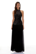 Ainoa Black Sequin Ruched Maxi Dress