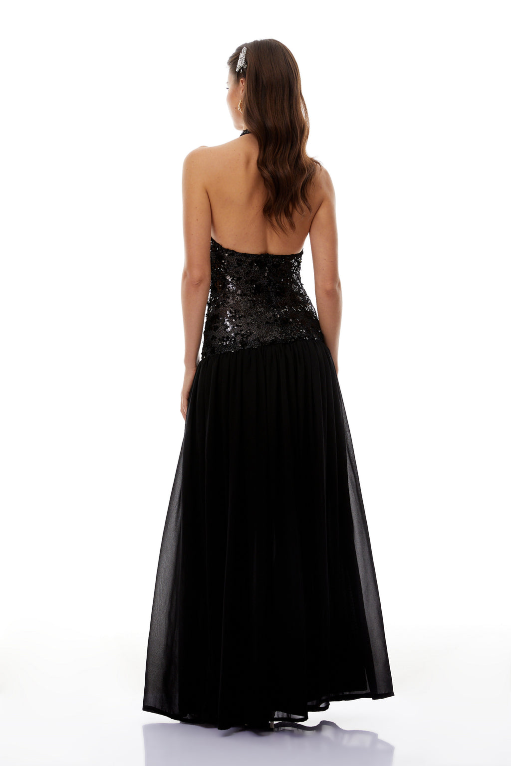 Ainoa Black Sequin Ruched Maxi Dress