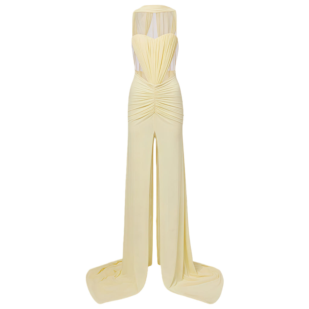 Alexandra Yellow Cut-Out High Slit Maxi Dress