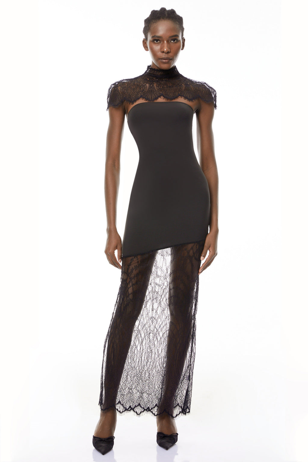 Arianna Black Floral Lace Shawl & Dress Matching Set