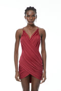 Astrid Burgundy V-Neck Draped Mini Dress