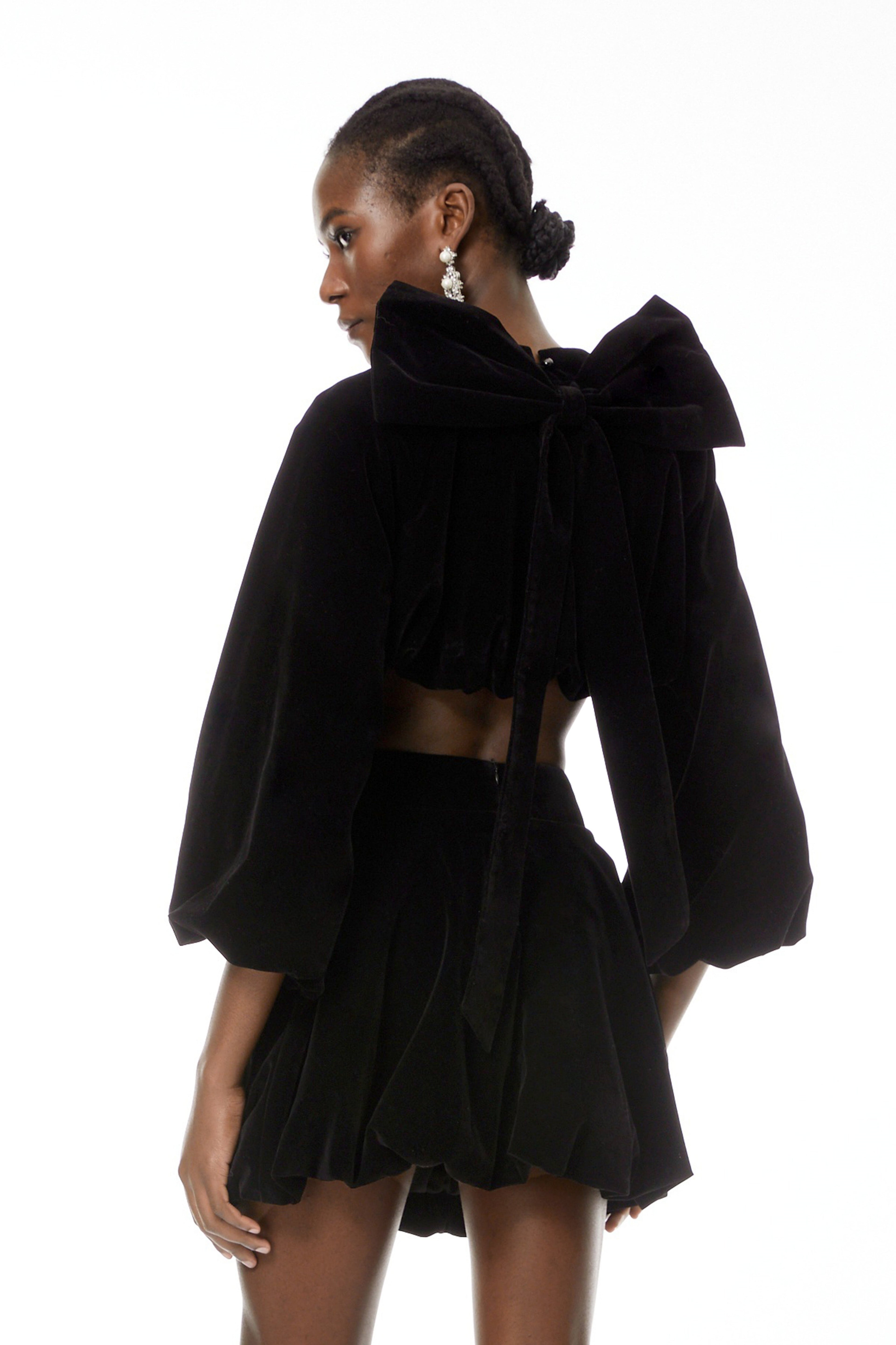Beatrice Black Bubble Velvet Top & Skirt Set