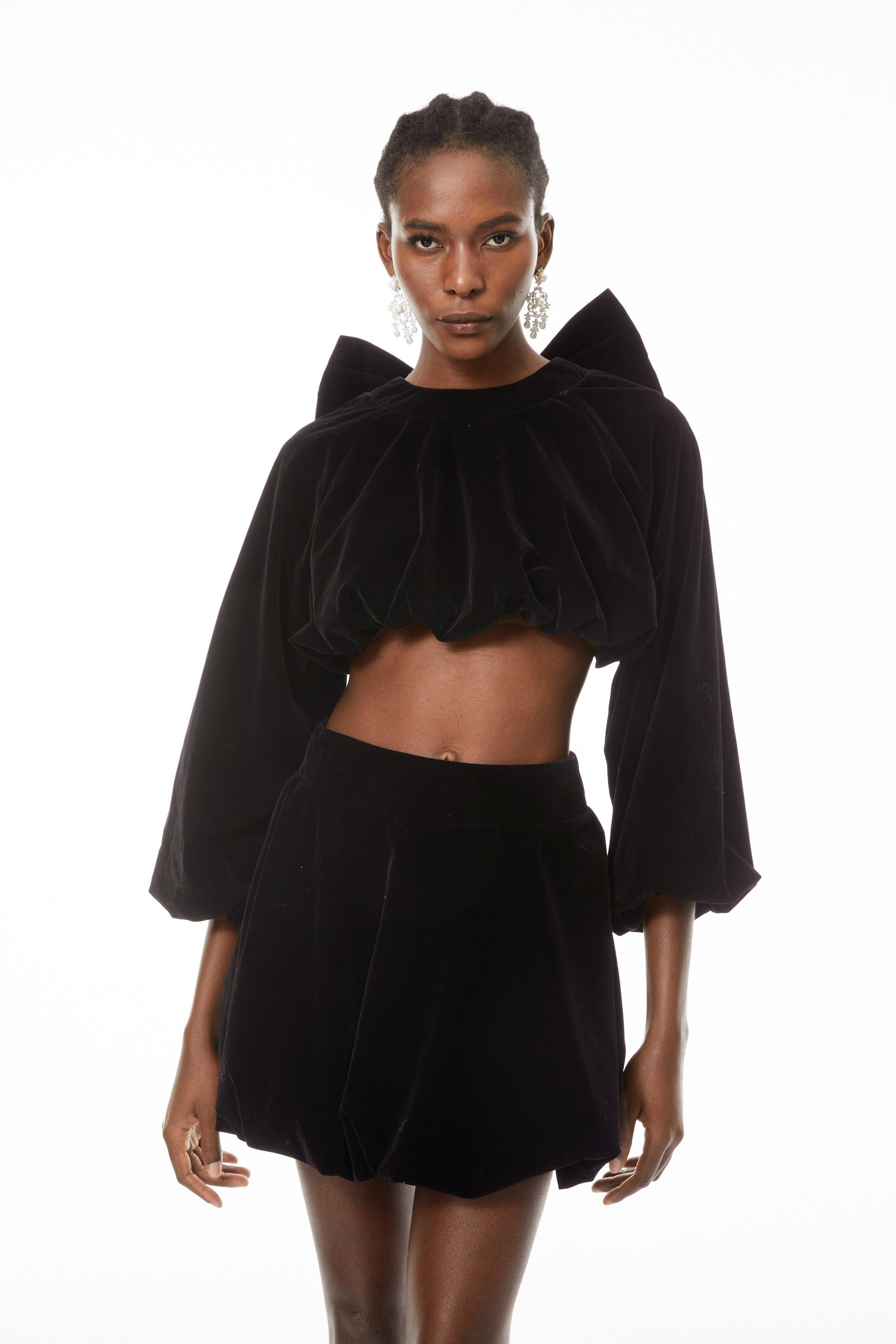 Beatrice Black Bubble Velvet Top & Skirt Set