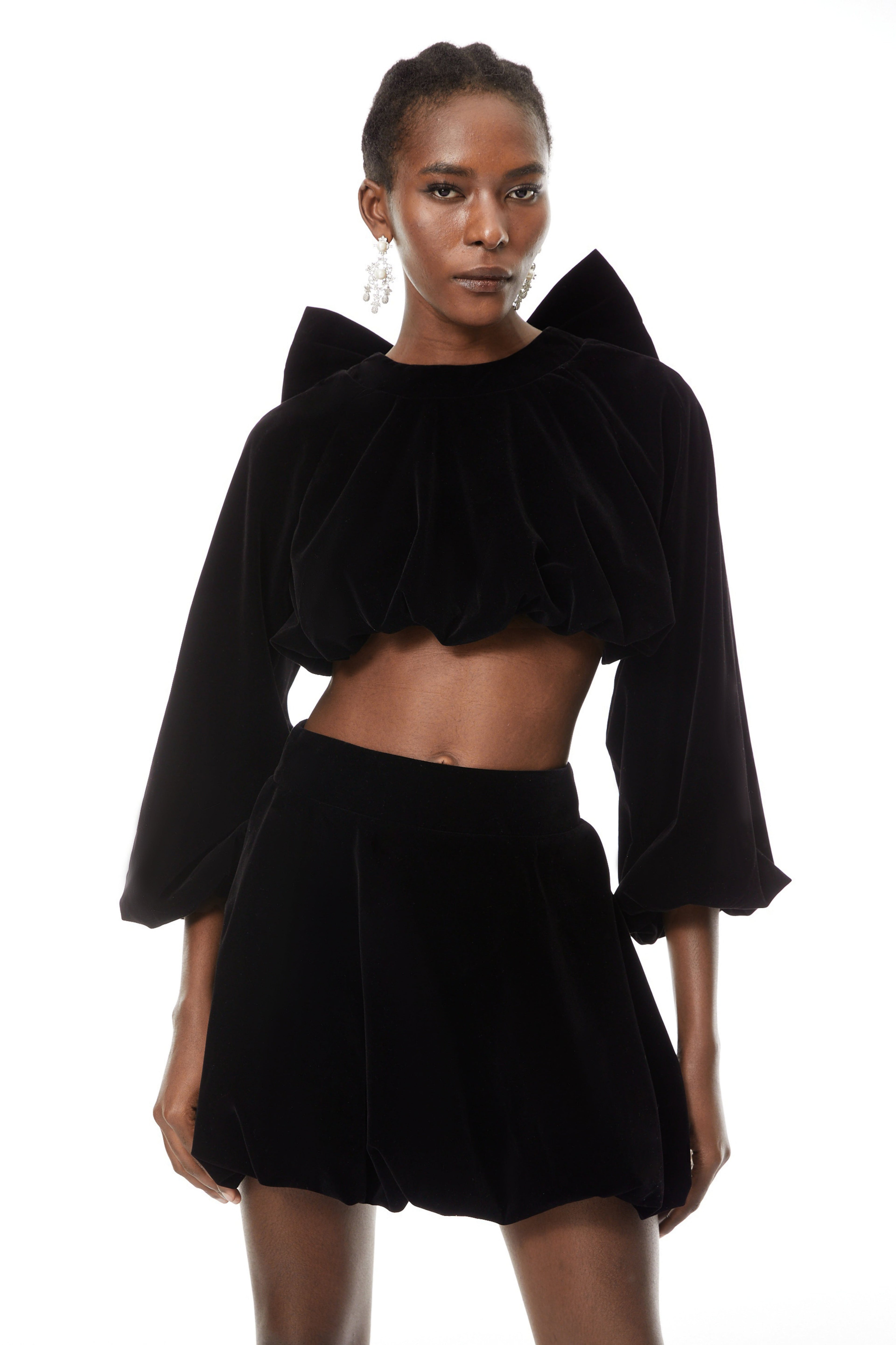 Beatrice Black Bubble Velvet Top & Skirt Set