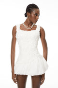 Beatrice White 3D Petal Bubble Mini Dress