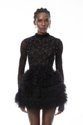 Bernice Black Embellished Tiered Mini Dress