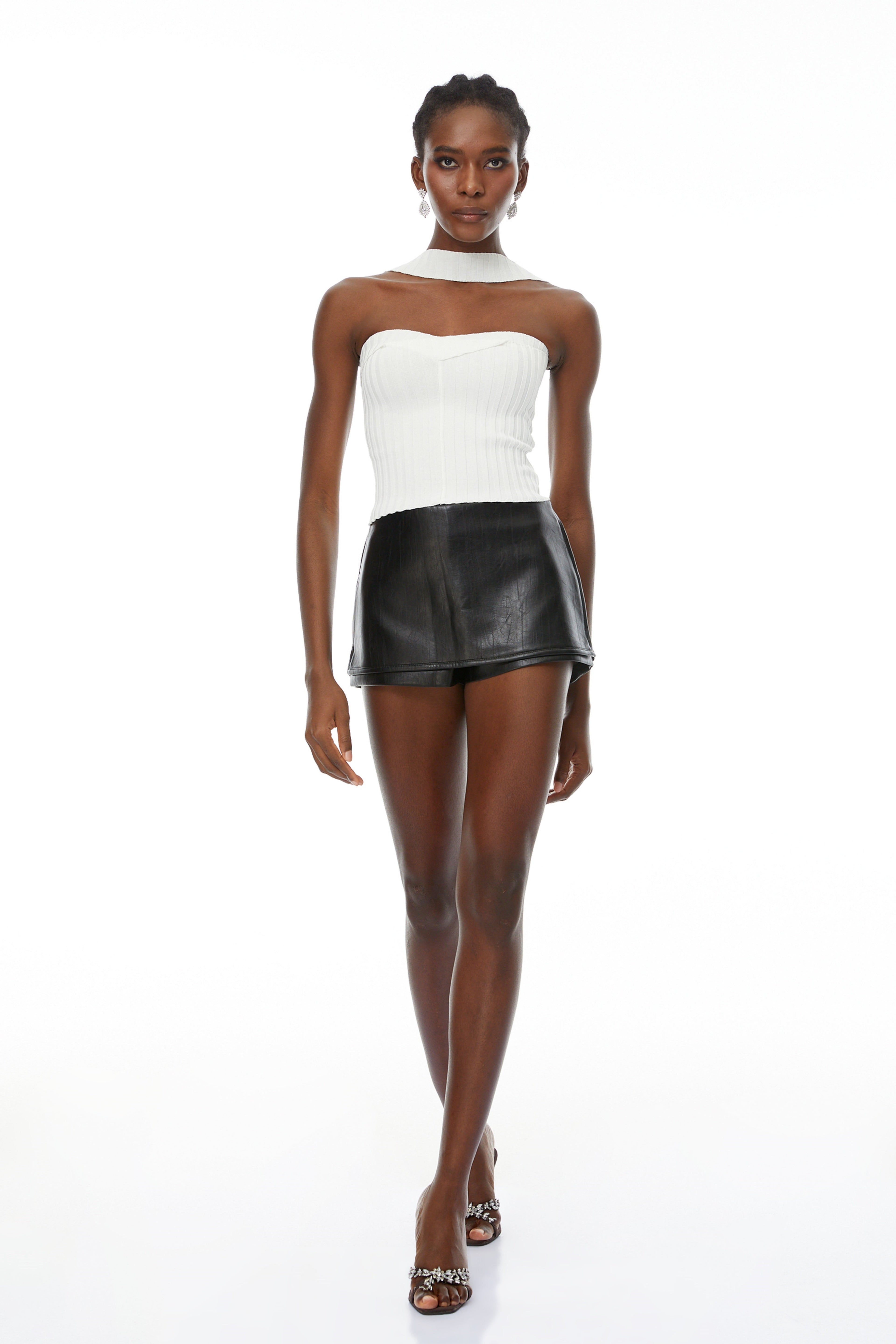 Beryl White Halterneck Corset Knit Top