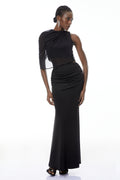 Calypso Black Asymmetrical Ruched Top & Skirt Set