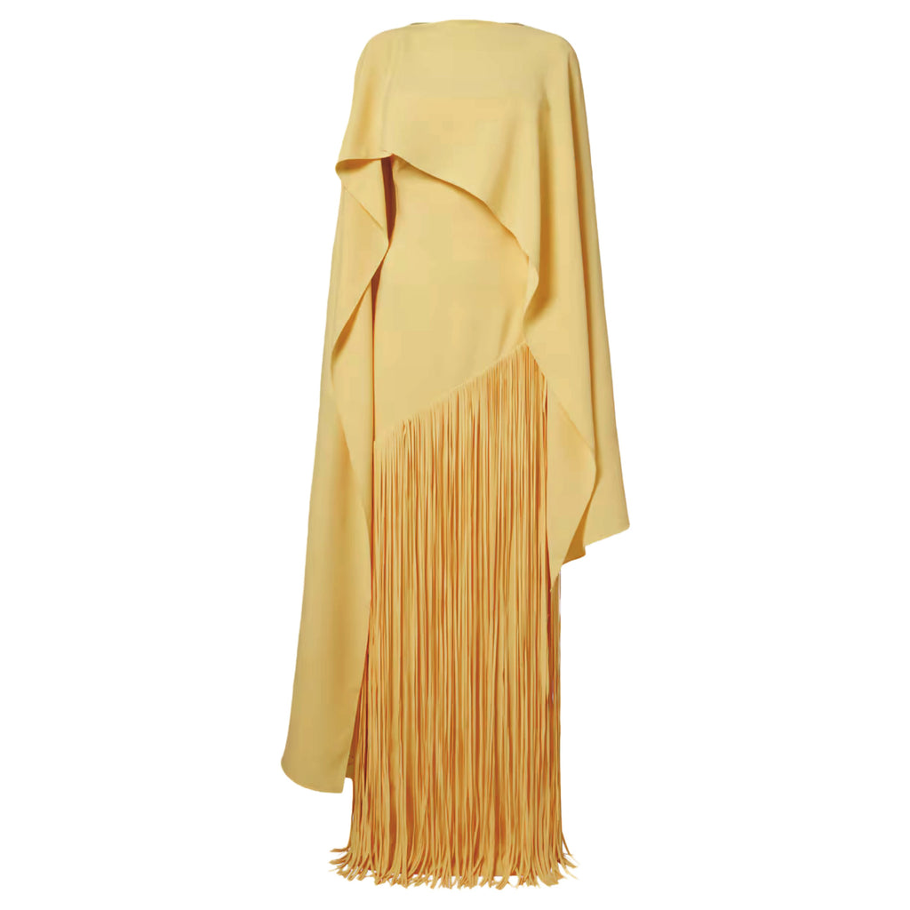 Cayetana Yellow Fringed Maxi Dress with Shawl Detail