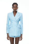 Célestine Blue Double-Breasted Blazer & Shorts Set