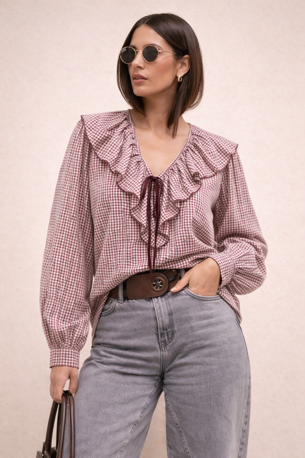 Blusa Vichy Burdeos - Angela Puerto