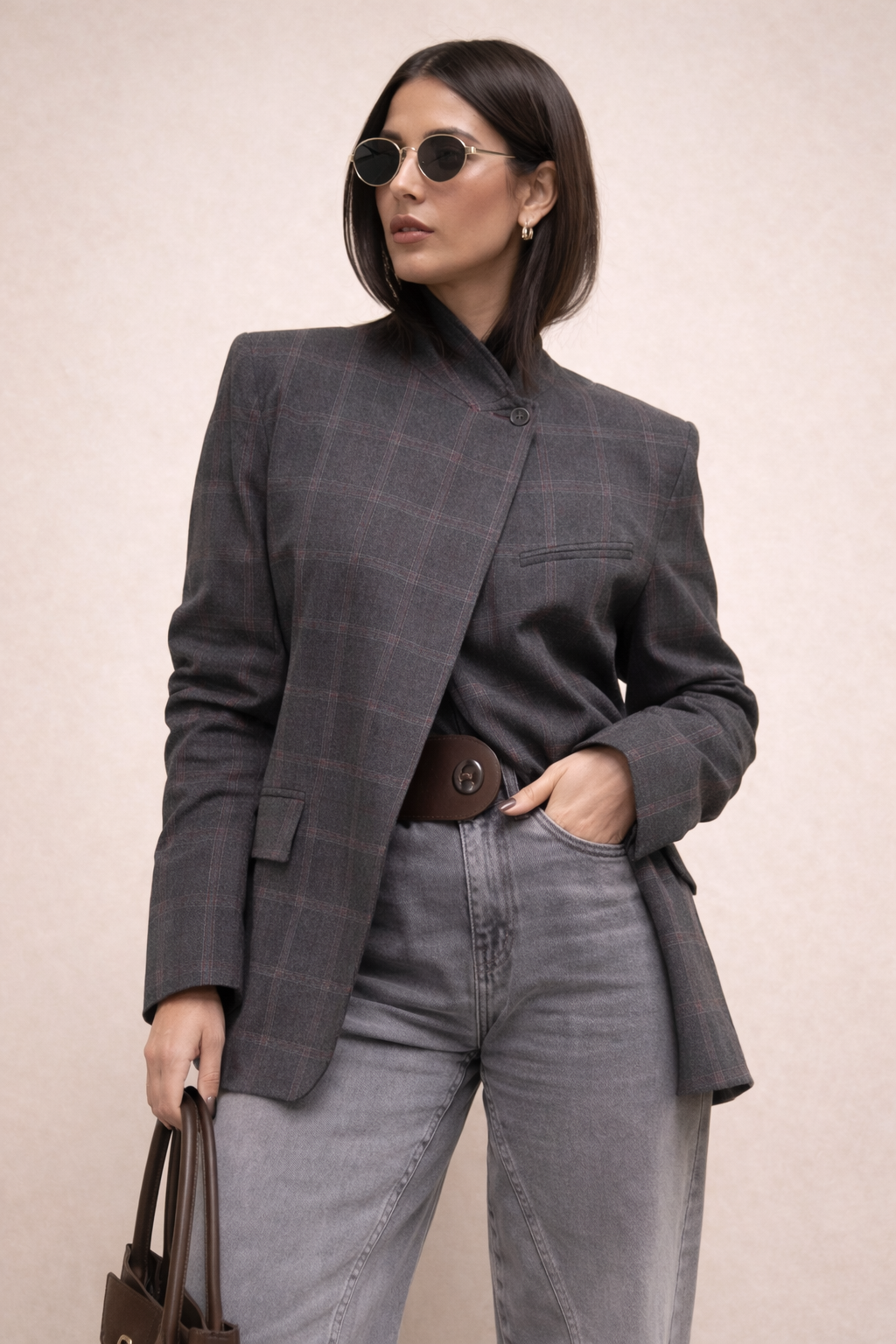 Blazer Tailored Check – Charcoal - Angela Puerto