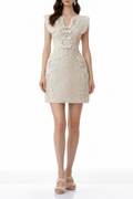 Cire White Embellished Mini Dress with Cap Sleeves