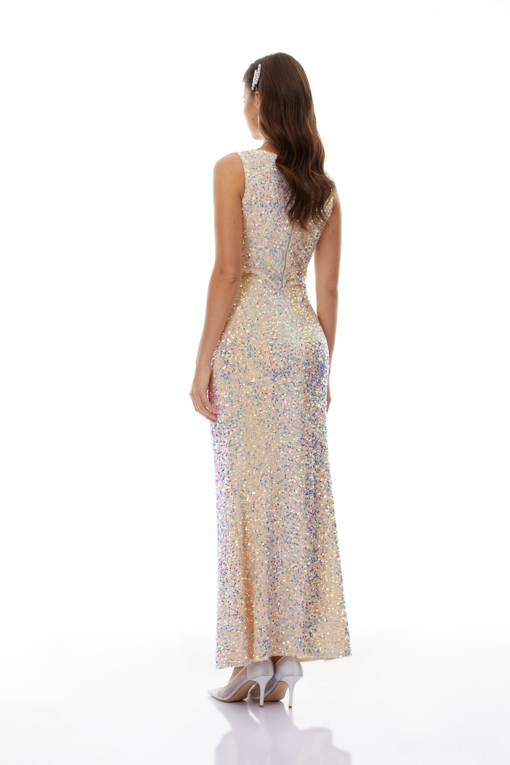Claudia Neutrals Sequined Embellished Midi Dress