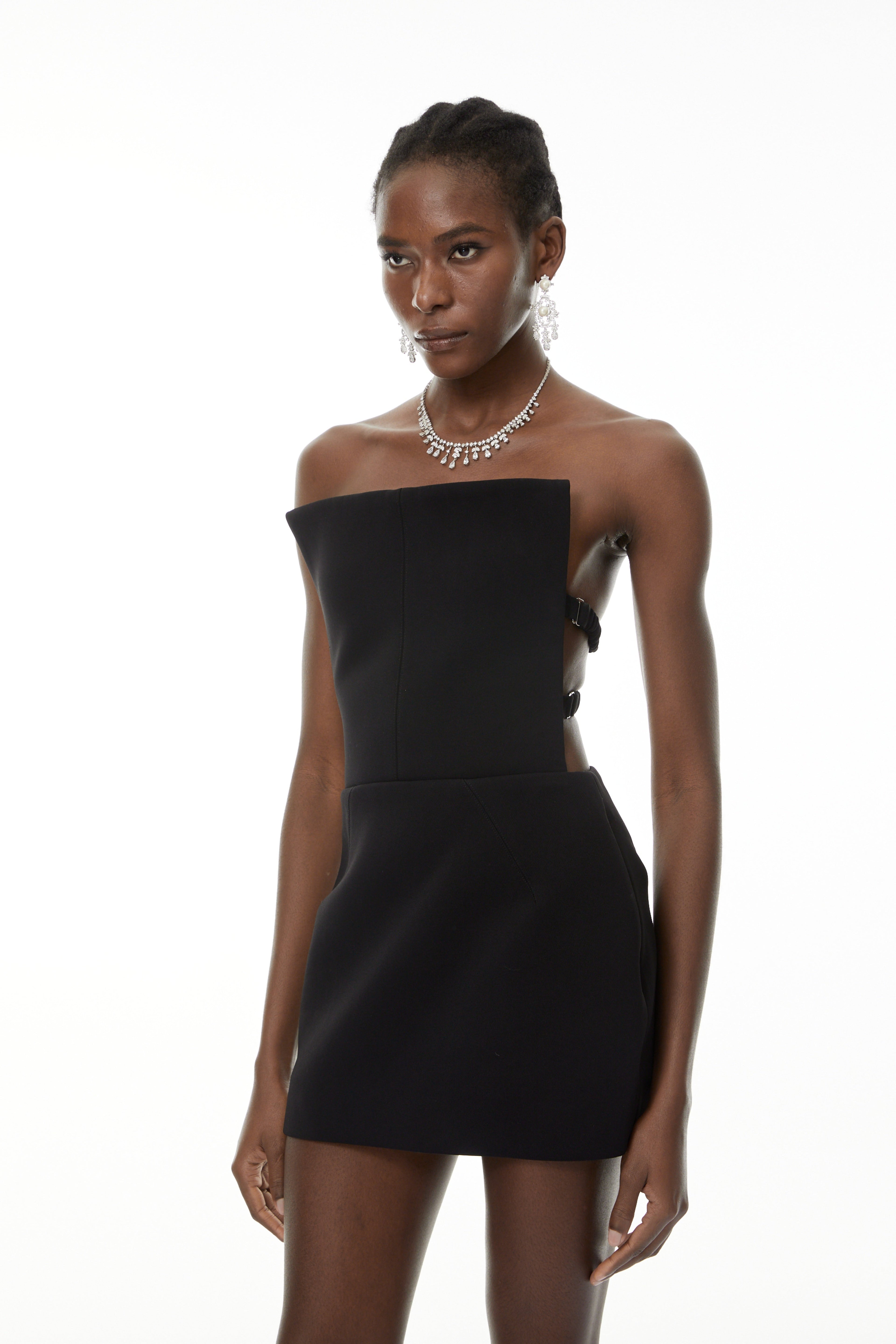 Costanza Black Strapless Structured Mini Bodycon Dress