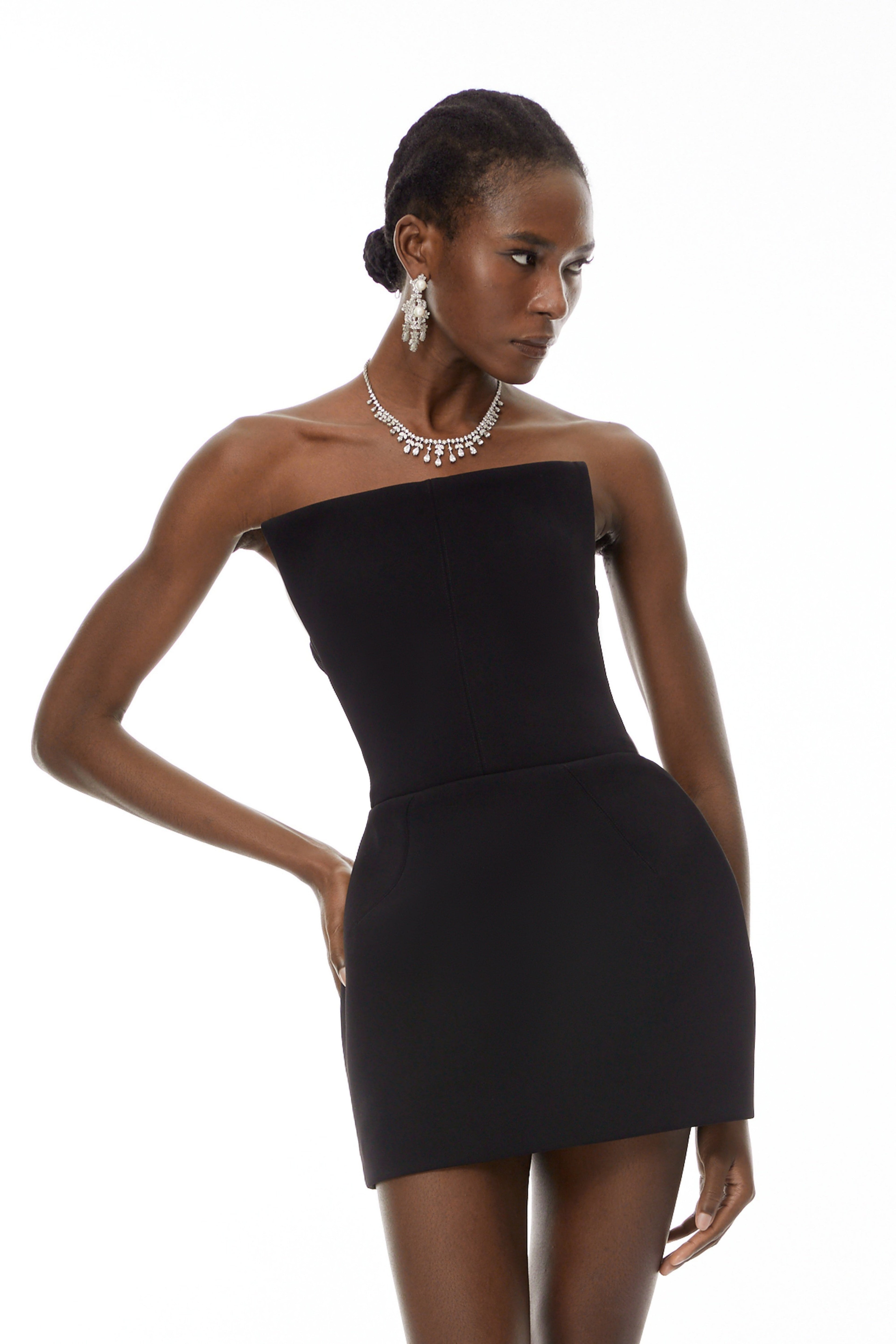Costanza Black Strapless Structured Mini Bodycon Dress