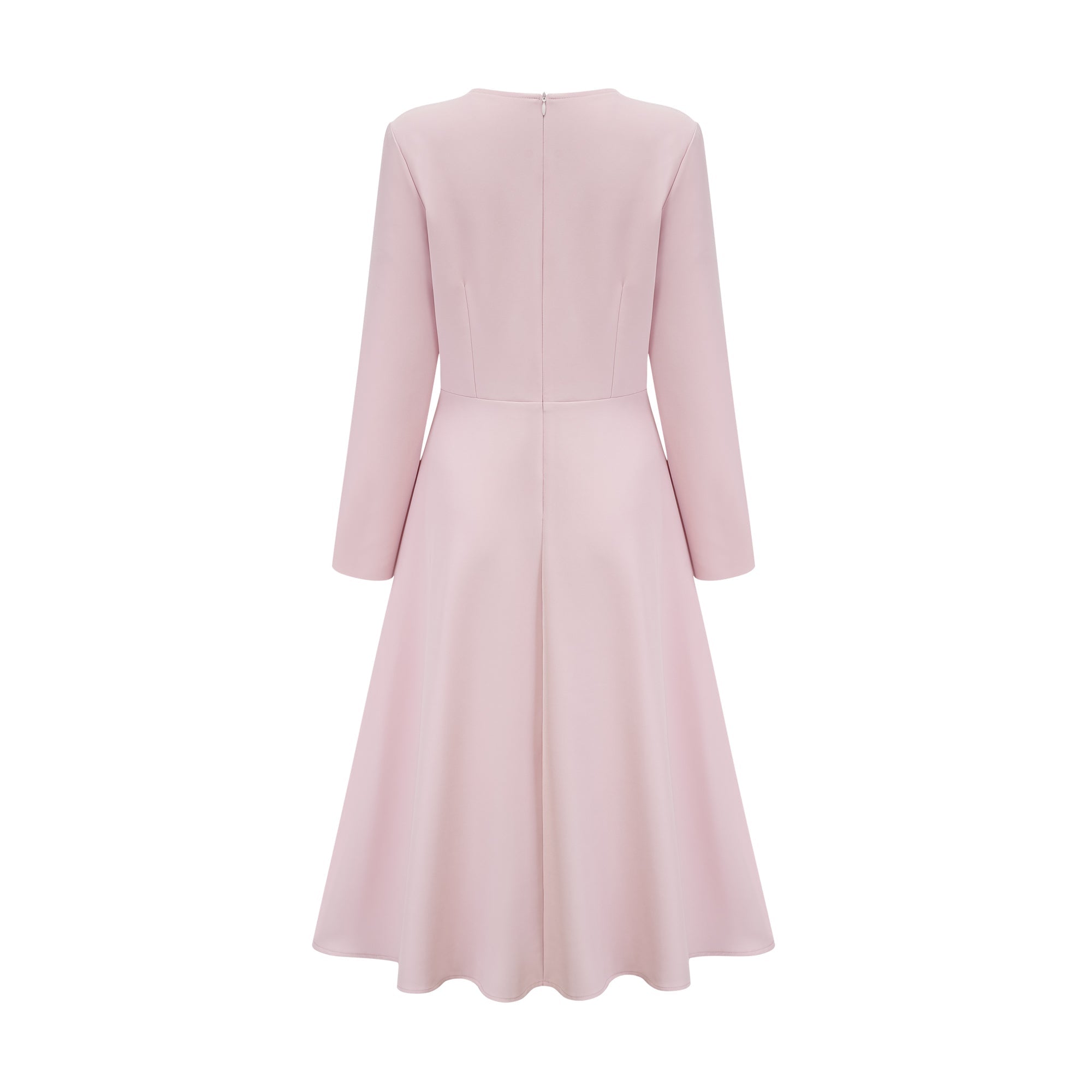 Vestido midi rosa de Final Sale con lazo en el cuello y escote dividido, diseñado para un estilo elegante y femenino.