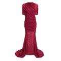 Sylphe Red Asymmetrical Ruched Mesh Maxi Dress (Final Sale-US Only)