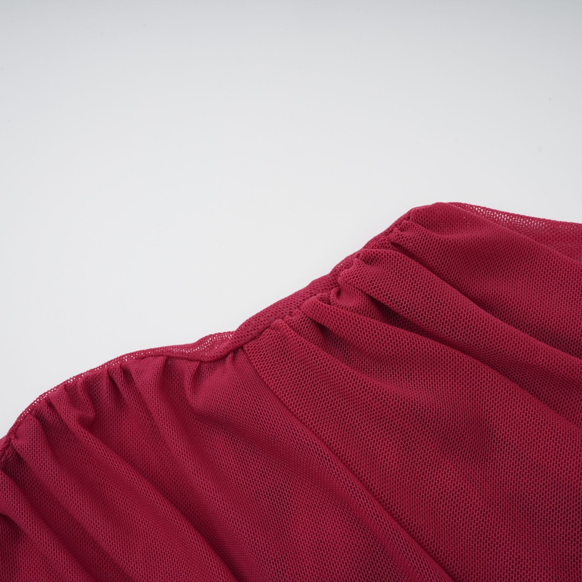 Sylphe Red Asymmetrical Ruched Mesh Maxi Dress (Final Sale-US Only)