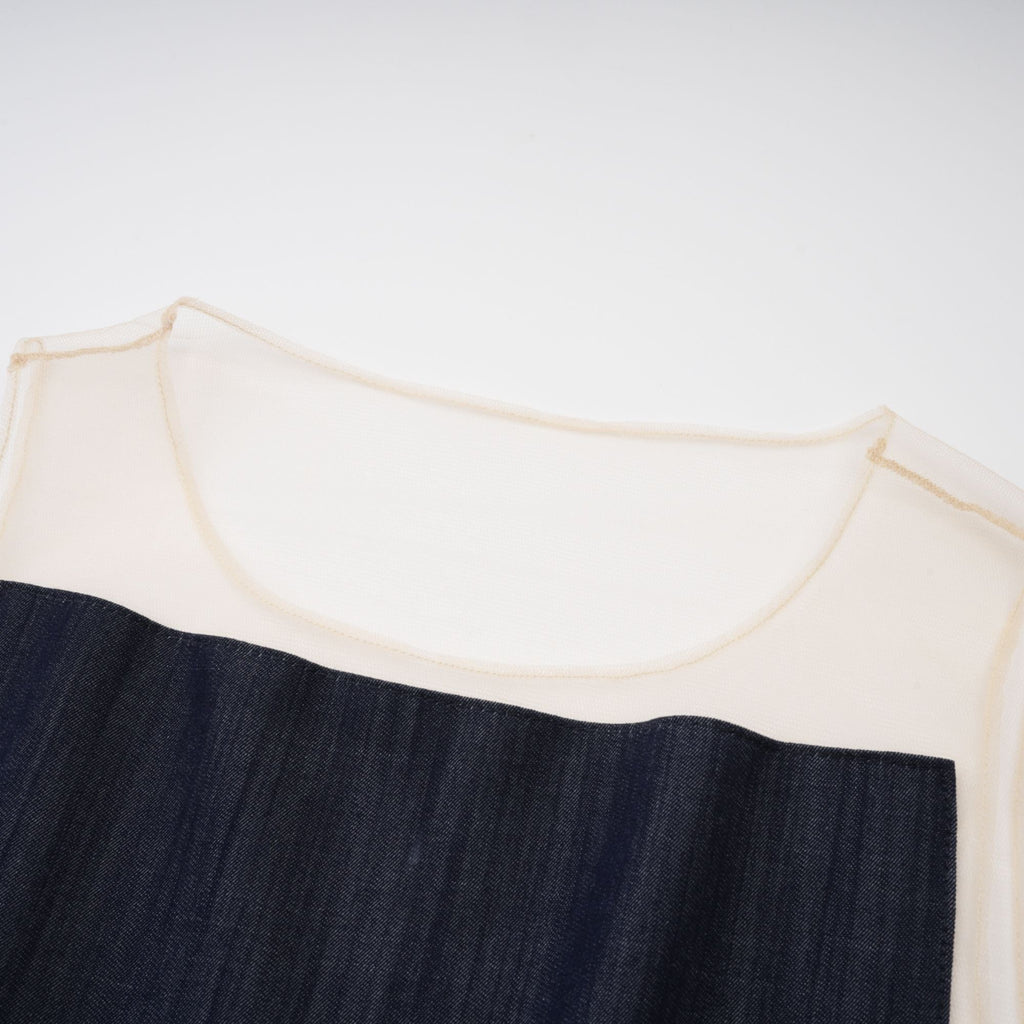 Sandrine blue denim semi-sheer bodysuit (Final Sale)