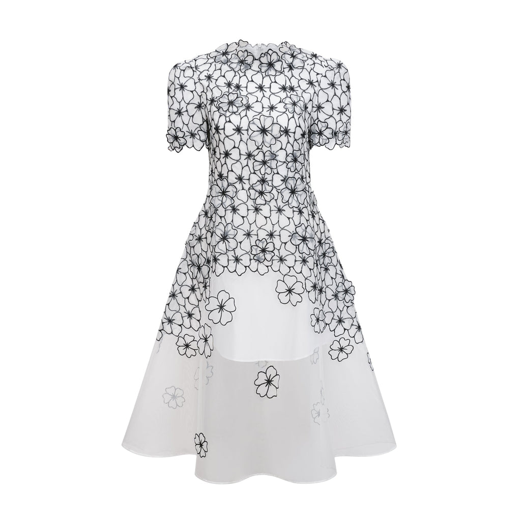 Yaelle White Floral Appliqué Tulle Midi Dress